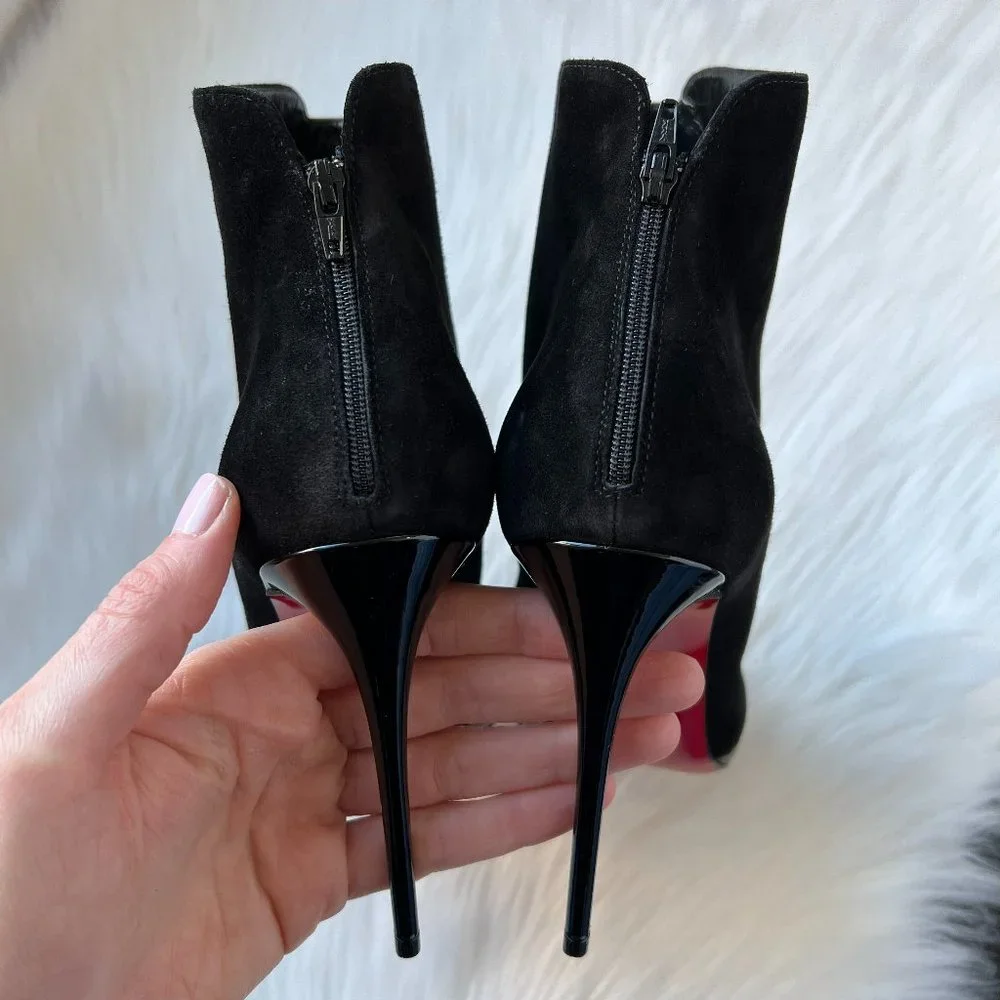 Christian Louboutin Women's Black Gaetanina Suede and Leather Bootie Size 38.5 - Picture 7 of 10